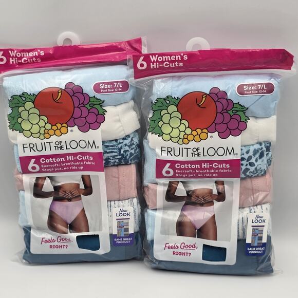Lot Of 2 Fruit of the Loom Women's 6pk Hi-Cut Cotton Underwear Size 7/L - Picture 1 of 2